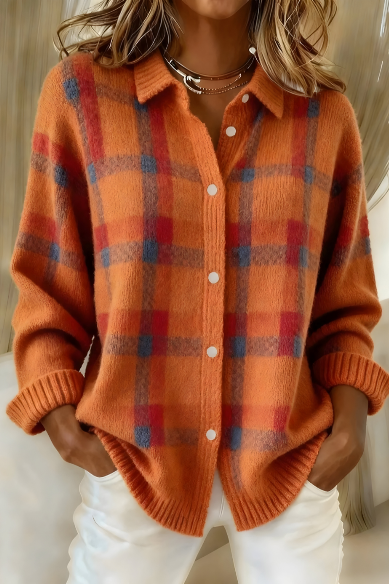 Anna | Cardigan en Tricot Doux à Carreaux