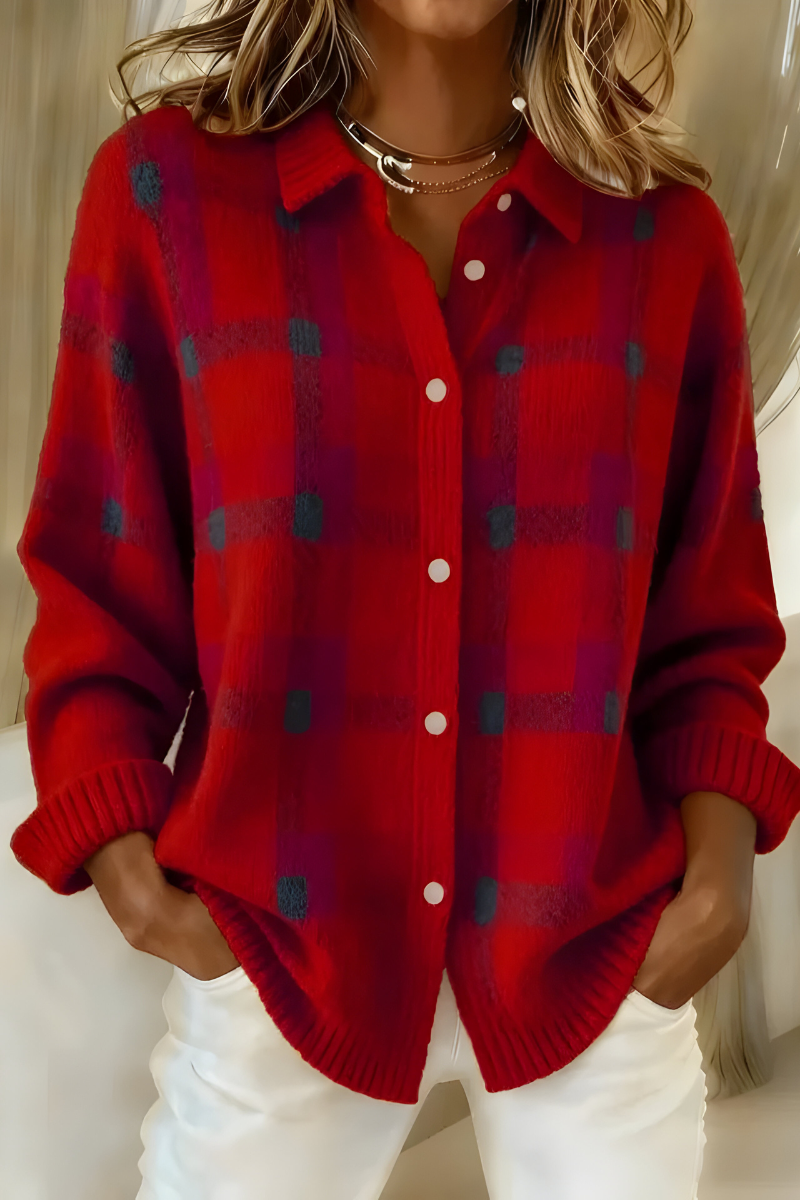 Anna | Cardigan en Tricot Doux à Carreaux