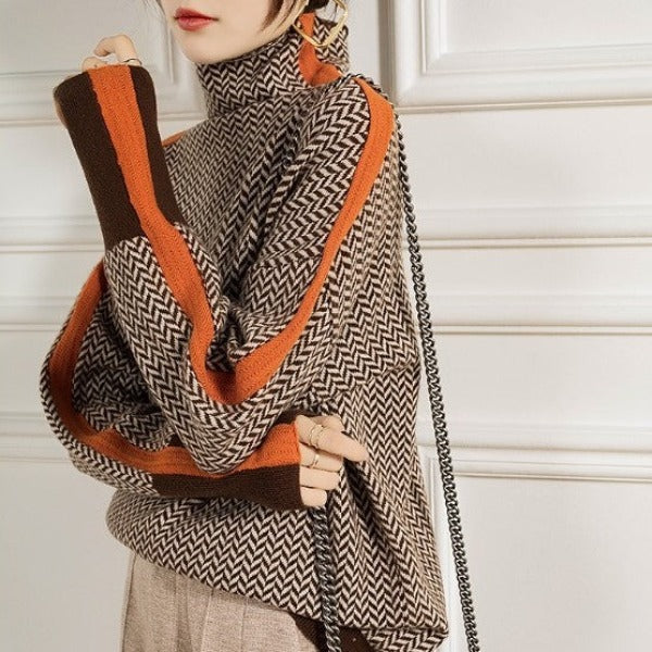 Elina | Pull à col montant avec des bandes contrastantes marquées